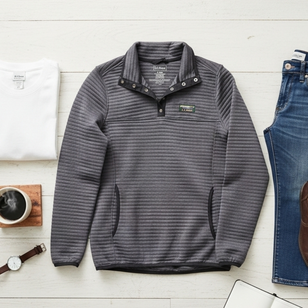 L.L. Bean Airlight Knit Charcoal Quarter-Zip Pullover Long Sleeve Sweater Size S